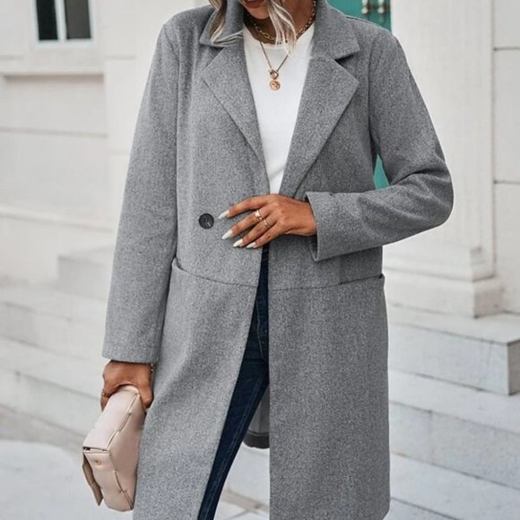 Double Button With Pocket Coat Overcoat Gray - Picture 6 of 6